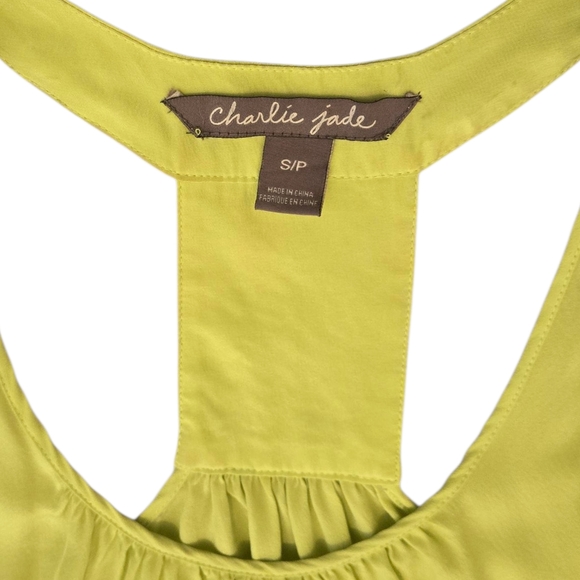 Charlie Jade 100% Silk Lime Green and Gray Dress Small - Picture 3 of 3